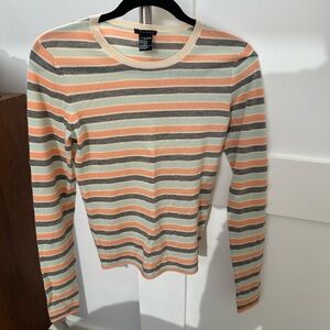 Theory 100% Cashmere Striped Crew Neck Sweater
